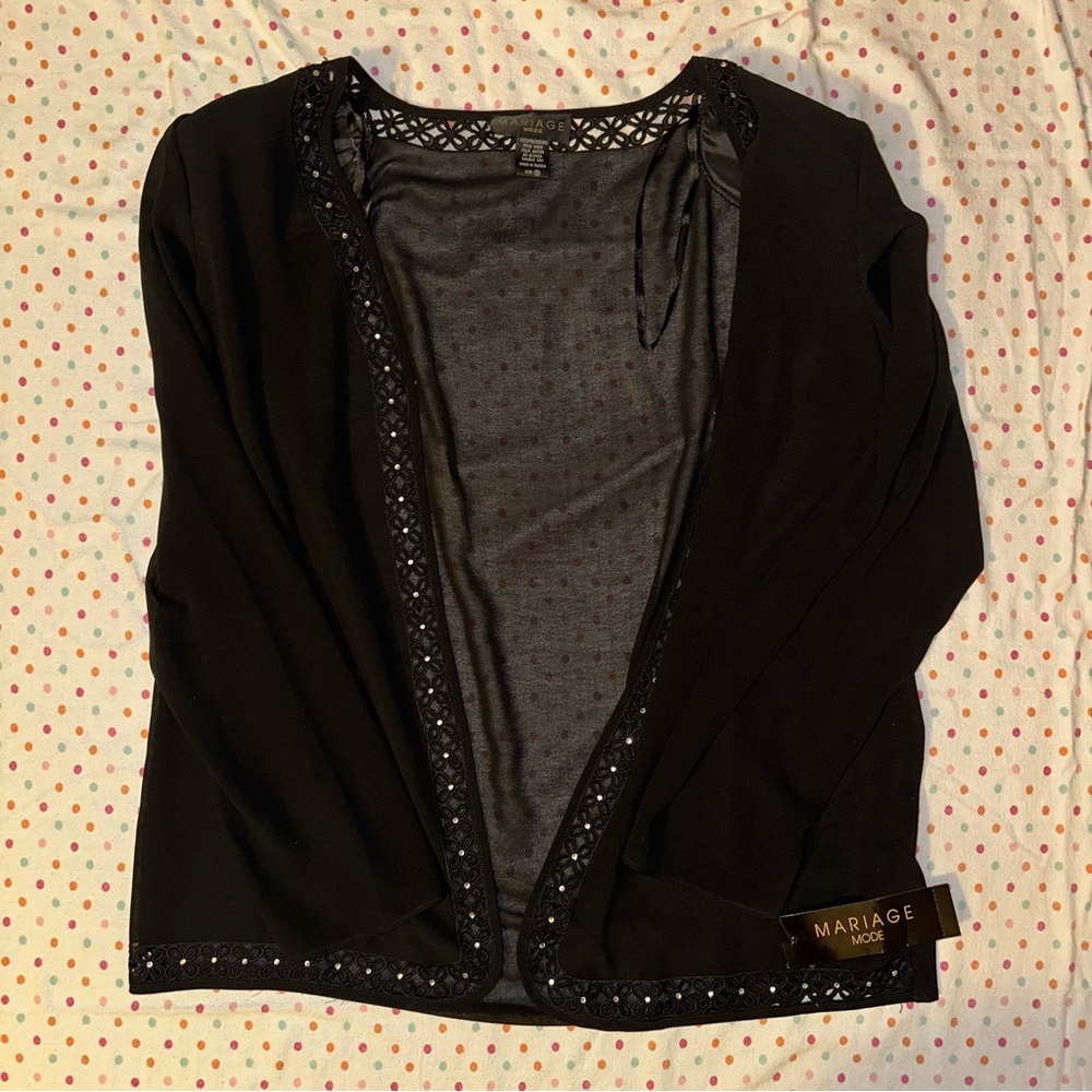 Mariage Mode Black Sheer Lace Cardigan - Open Front, NWT, Size 18